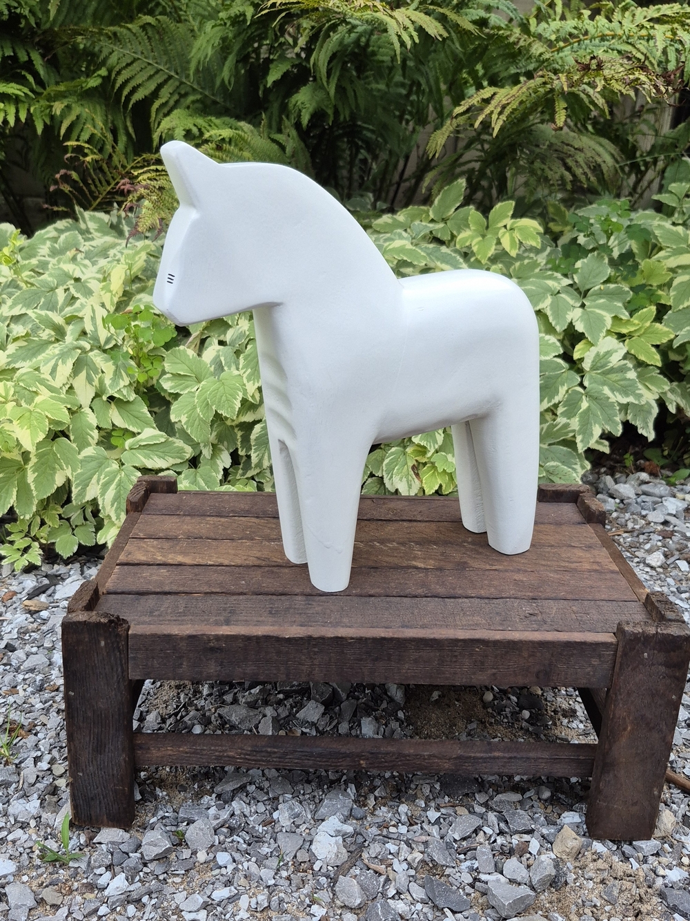 Vintage IKEA Finansiell Dala Horse Large White Wooden Swedish Folk Art Horse Fig